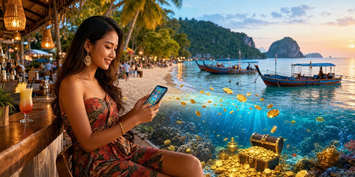 Pemandangan permainan memancing di Langkawi, Malaysia dengan gaya tempatan yang unik